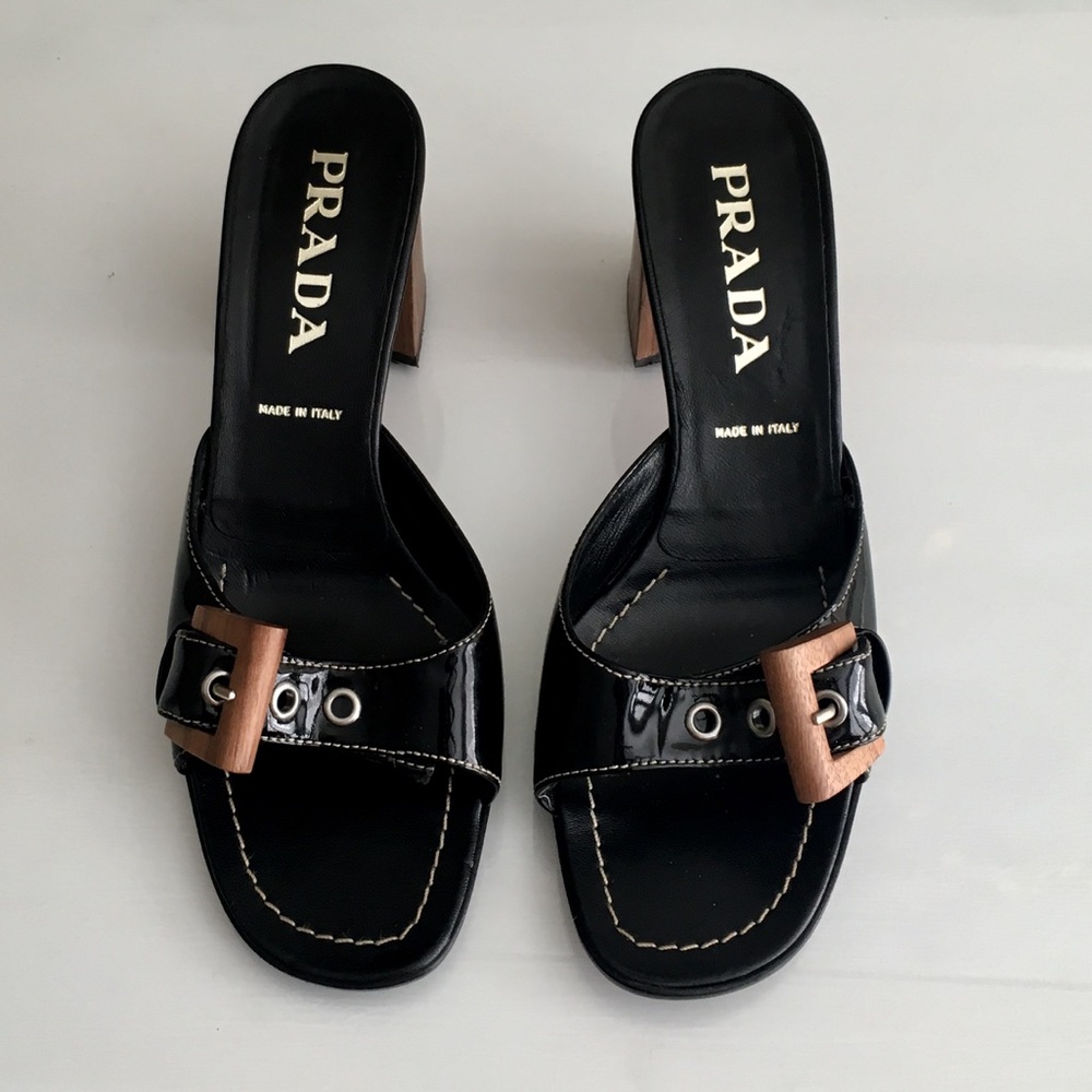 Prada glossy black slip heel